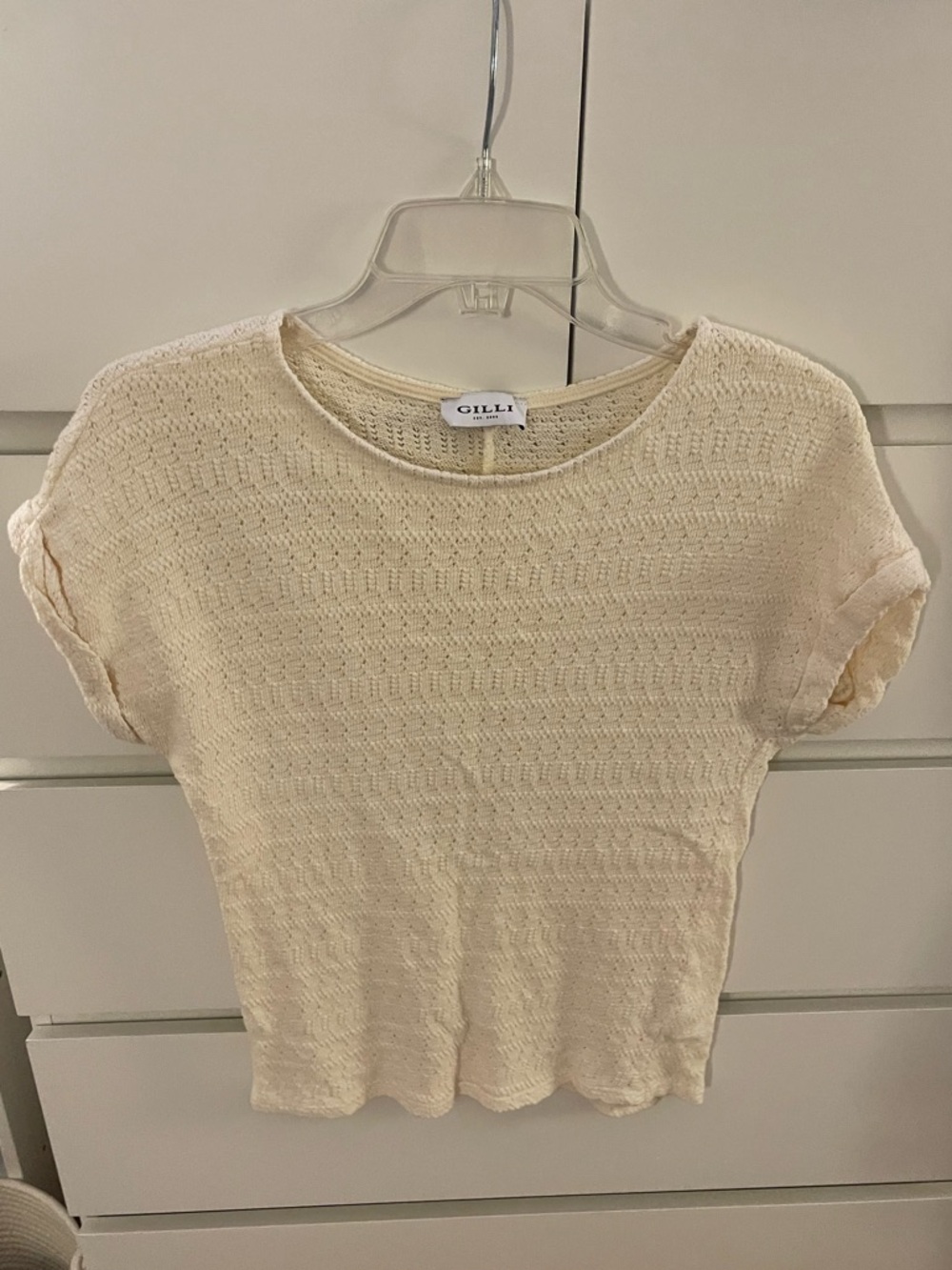 GILLI Juniper Short Sleeve Pointelle Cuffed Tee